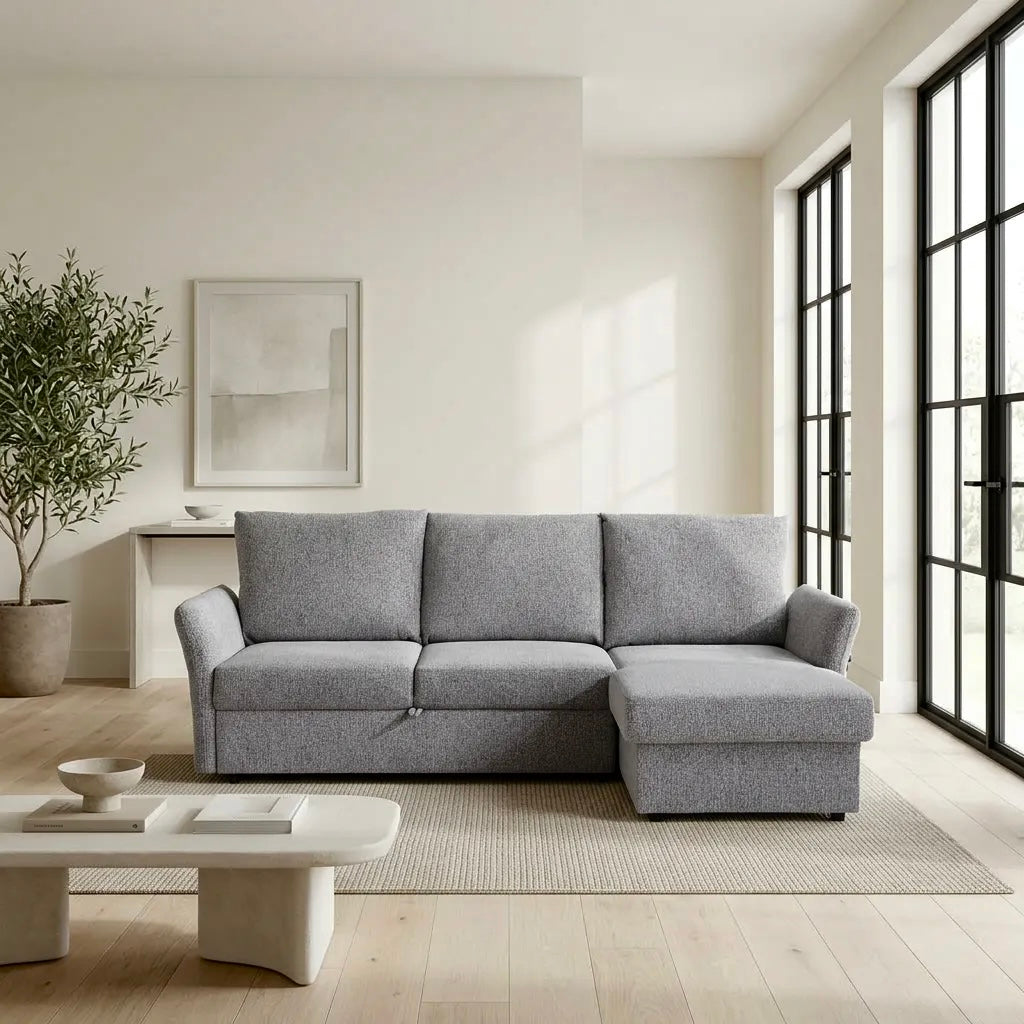 Velin Corner Sofa Bed (Storage) – 3 Seater | Dark Grey