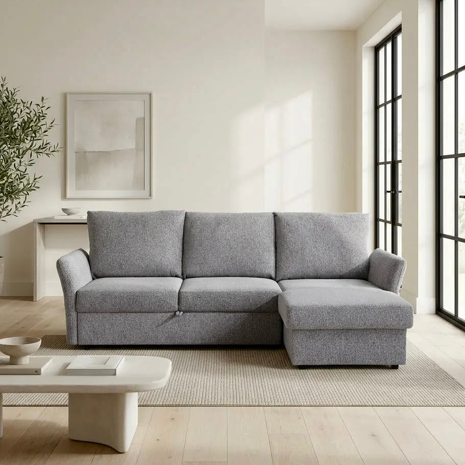 Velin Corner Sofa Bed (Storage) – 3 Seater | Dark Grey