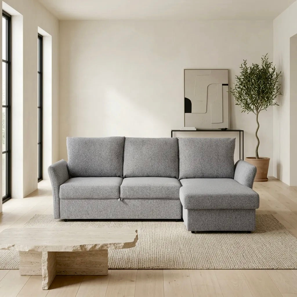Velin Corner Sofa Bed (Storage) – 3 Seater | Dark Grey