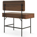 Wooden desk with black metal legs on a white background