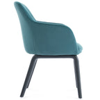 Teal chair with black legs on a white background