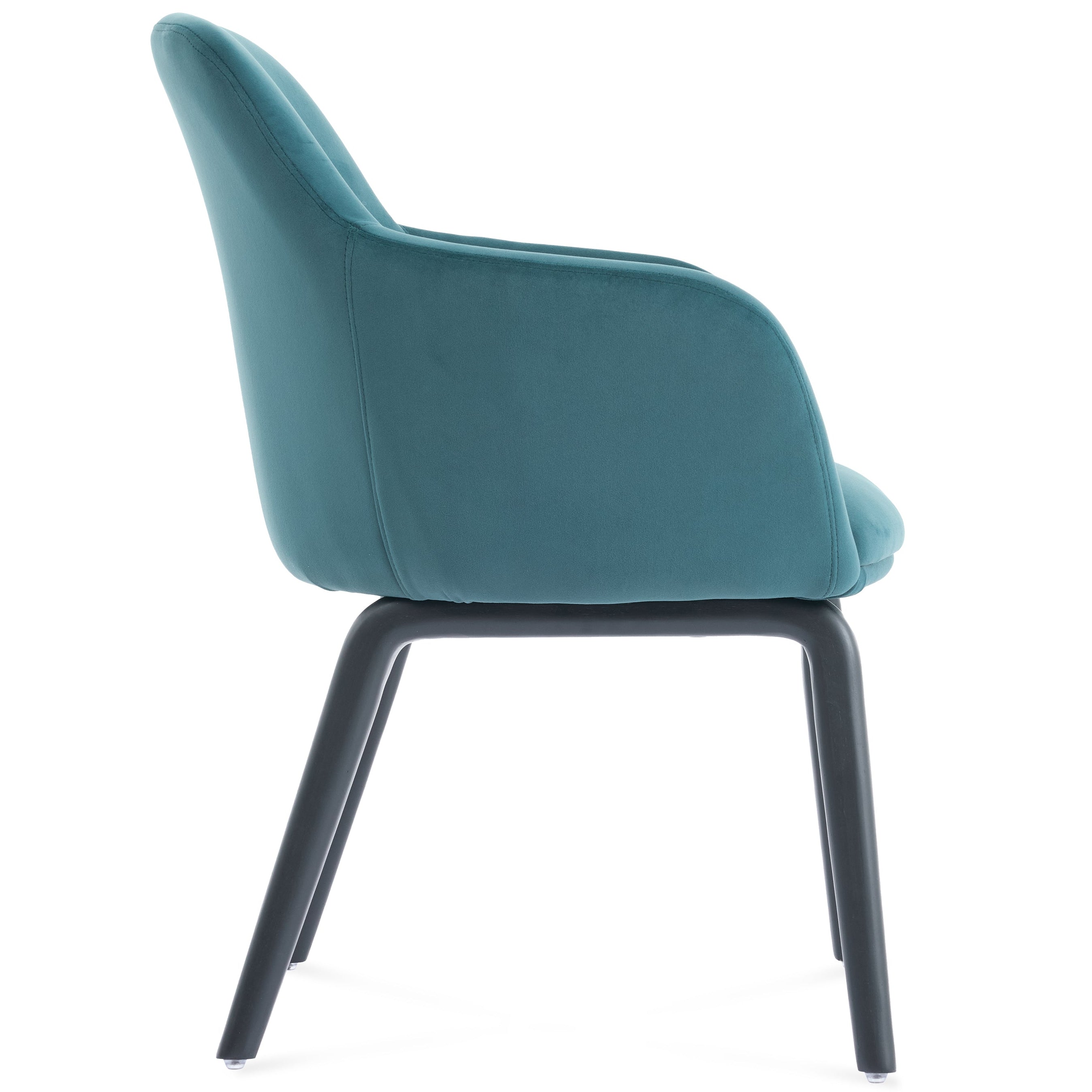 Teal chair with black legs on a white background