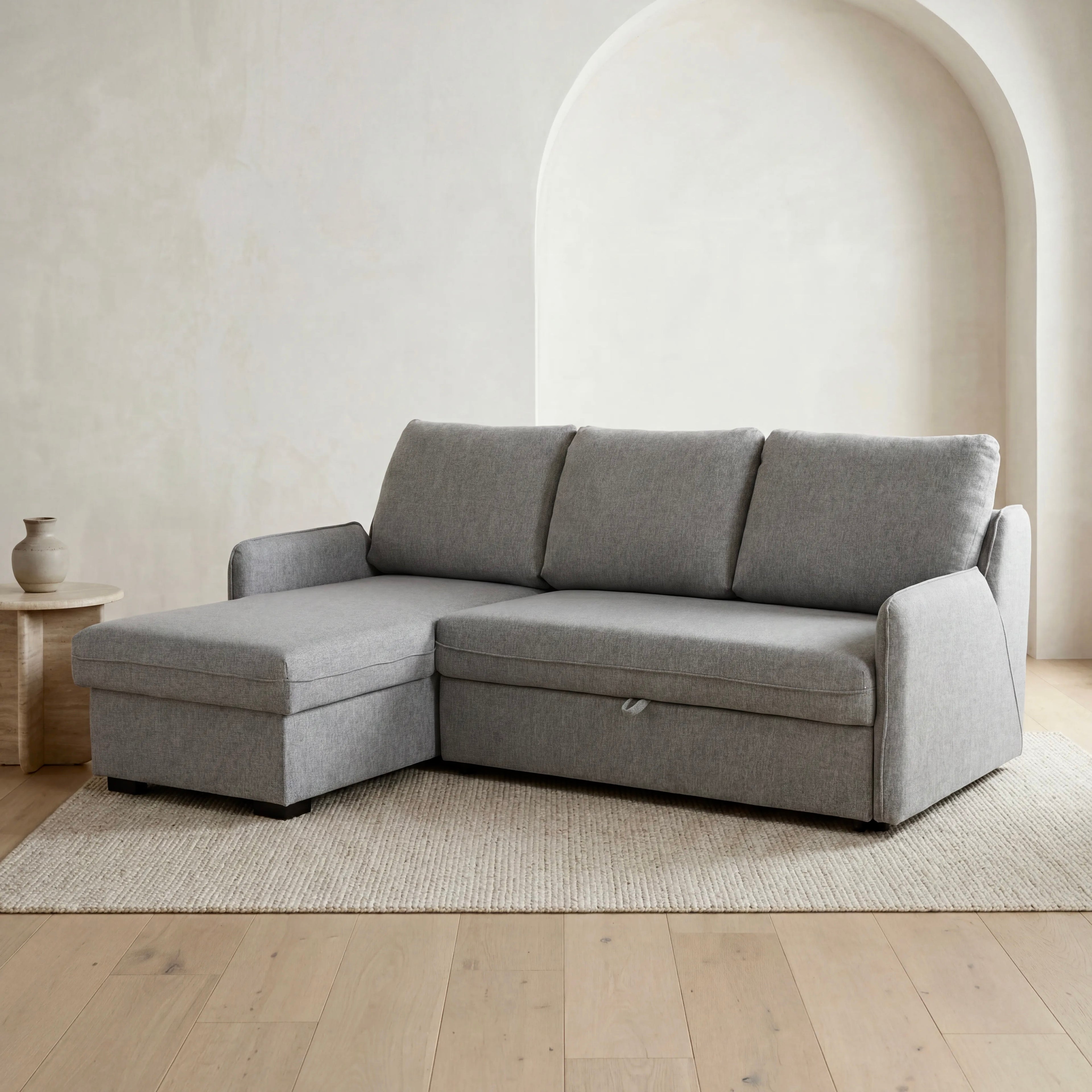 Movra Corner Sofa Bed (Storage) – 3 Seater | Grey