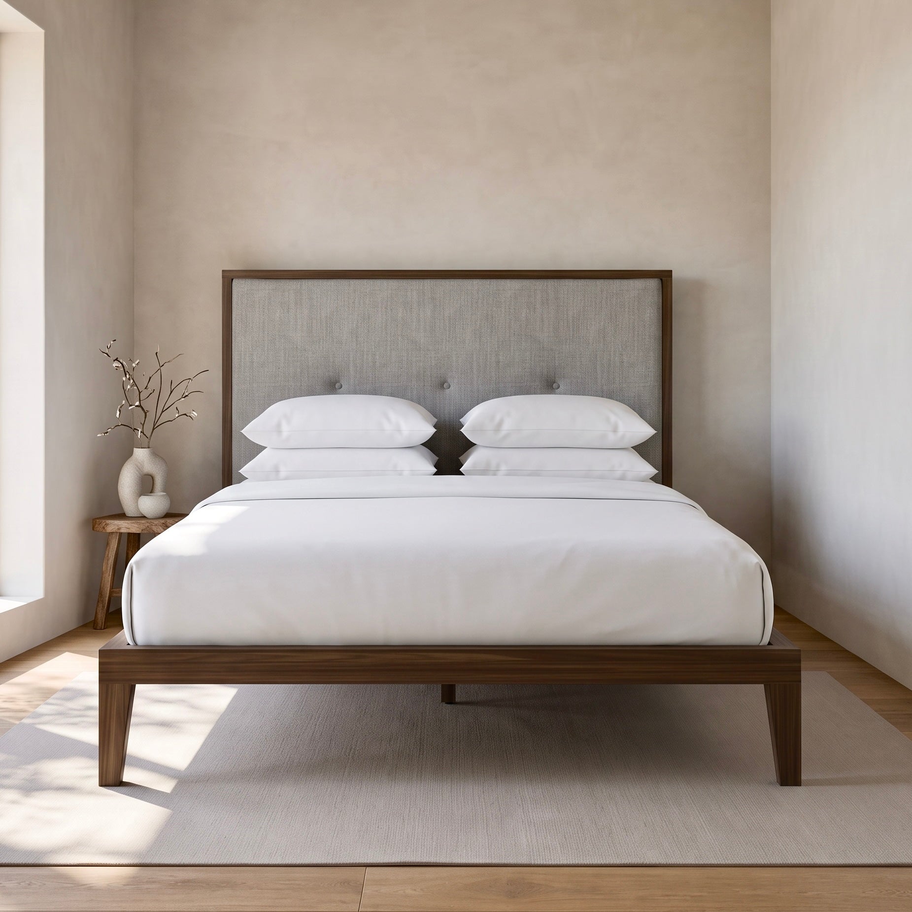 Ivy Bedframe – Walnut | Grey Weave