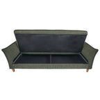 Green sofa with black cushions on a white background