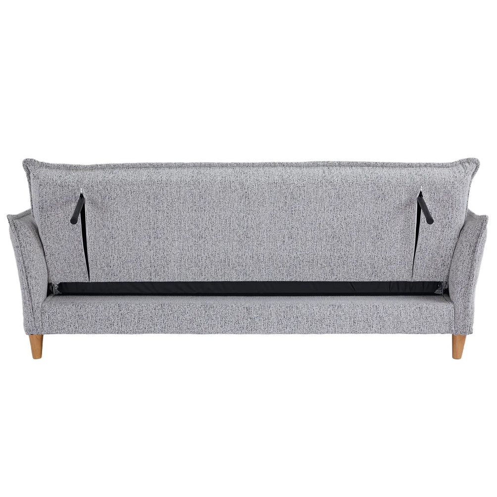 Gray sofa with wooden legs on a white background