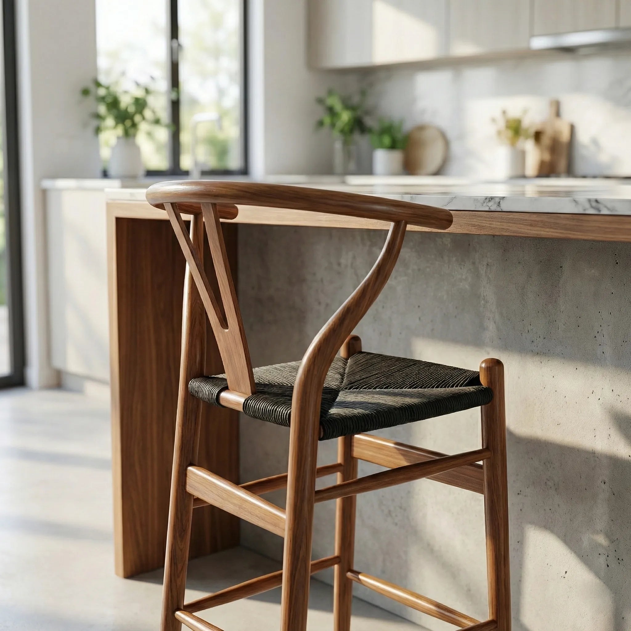 Blanca Bar Stool – Black Rope | Walnut Finish