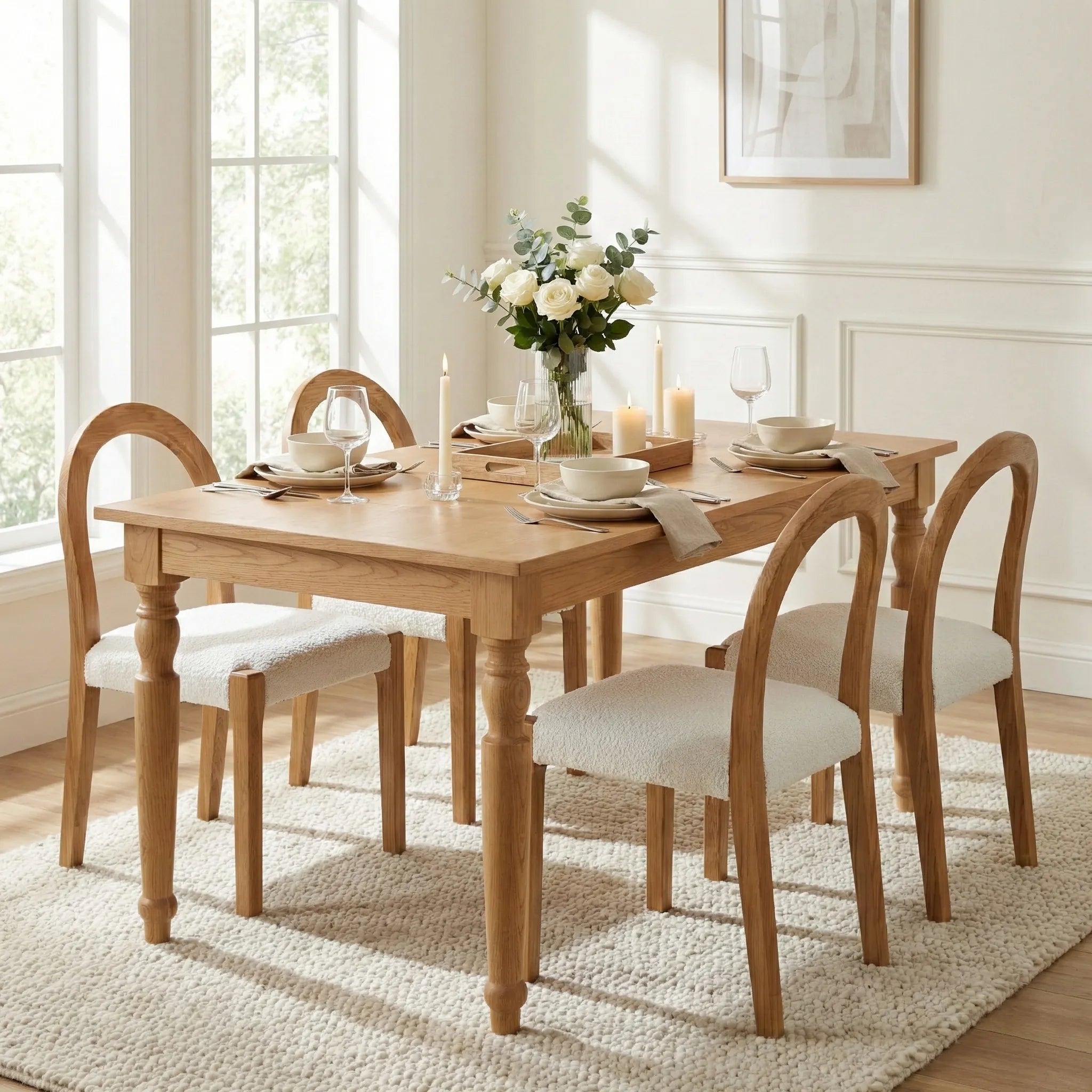 Elena Boucle Dining Chairs – Set of 2 | White