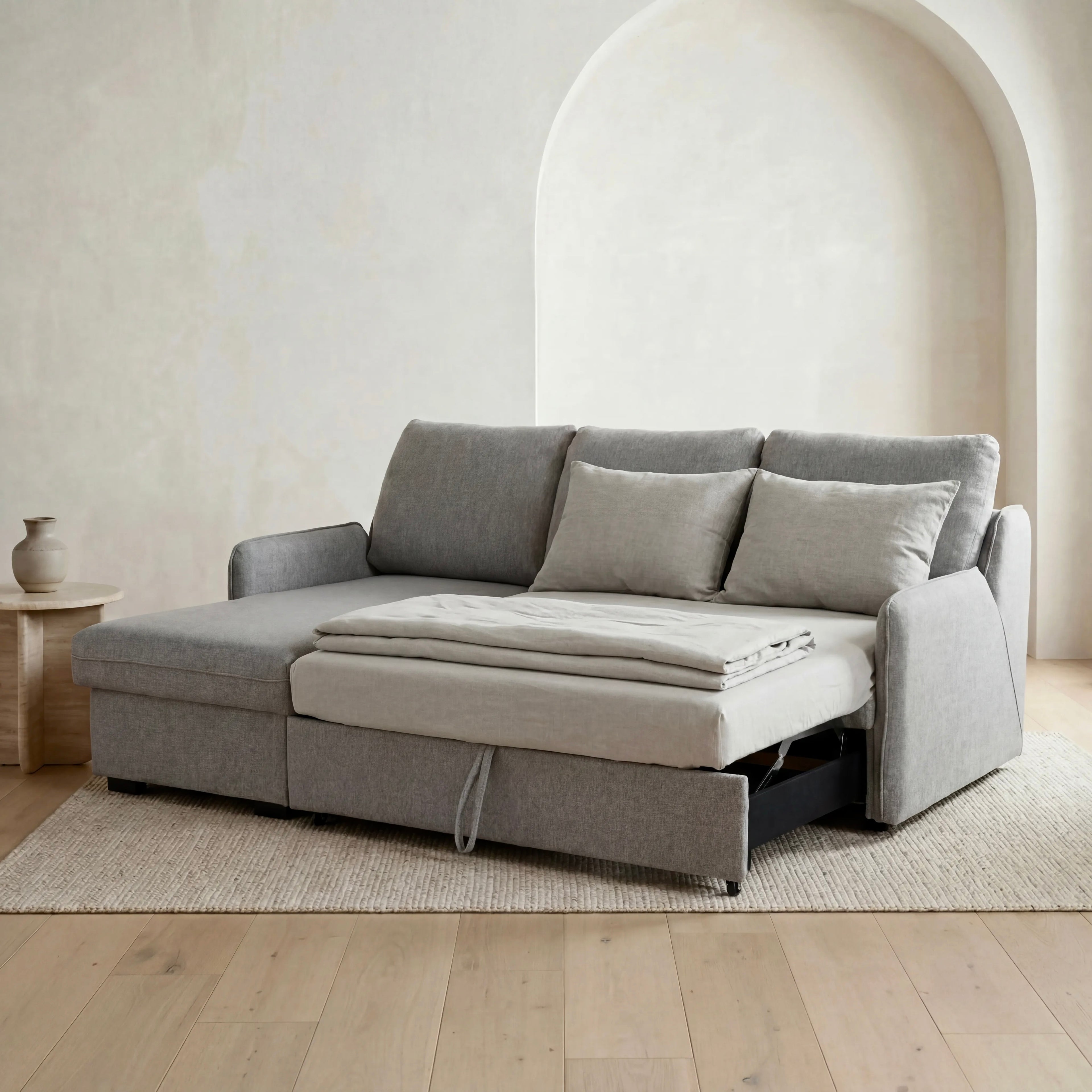 Movra Corner Sofa Bed (Storage) – 3 Seater | Grey