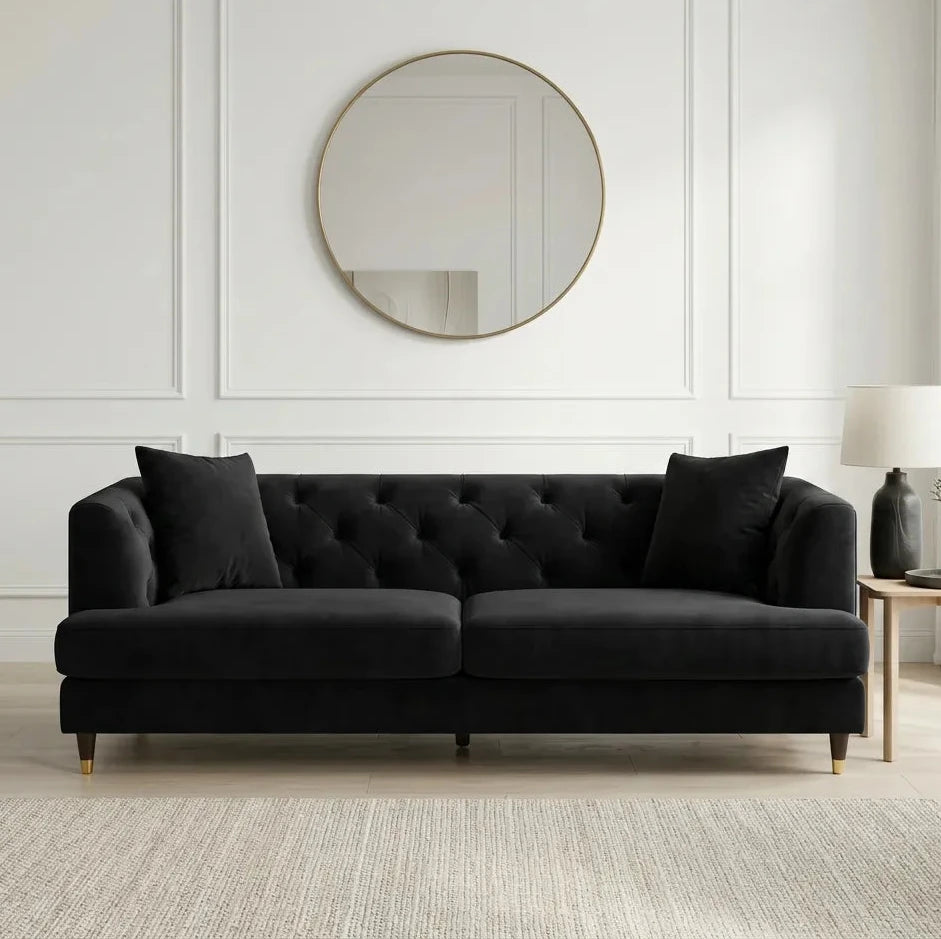 Tribeca Velvet Sofa – 3 Seater | Black