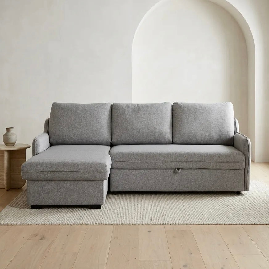 Movra Corner Sofa Bed (Storage) – 3 Seater | Grey
