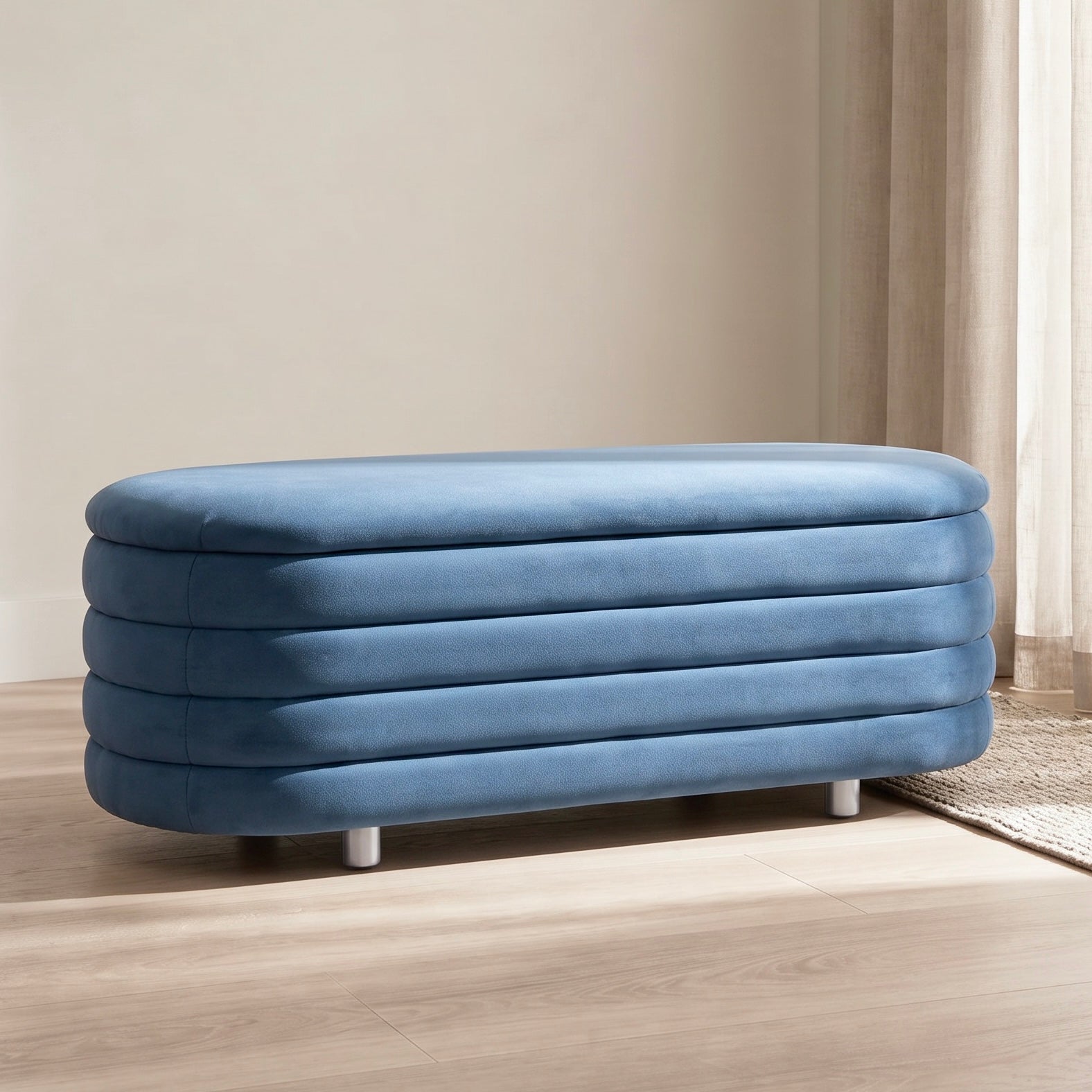 Ripple Ottoman – Blue | Velvet