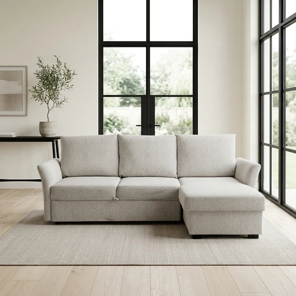 Velin Corner Sofa Bed (Storage) – 3 Seater | Beige