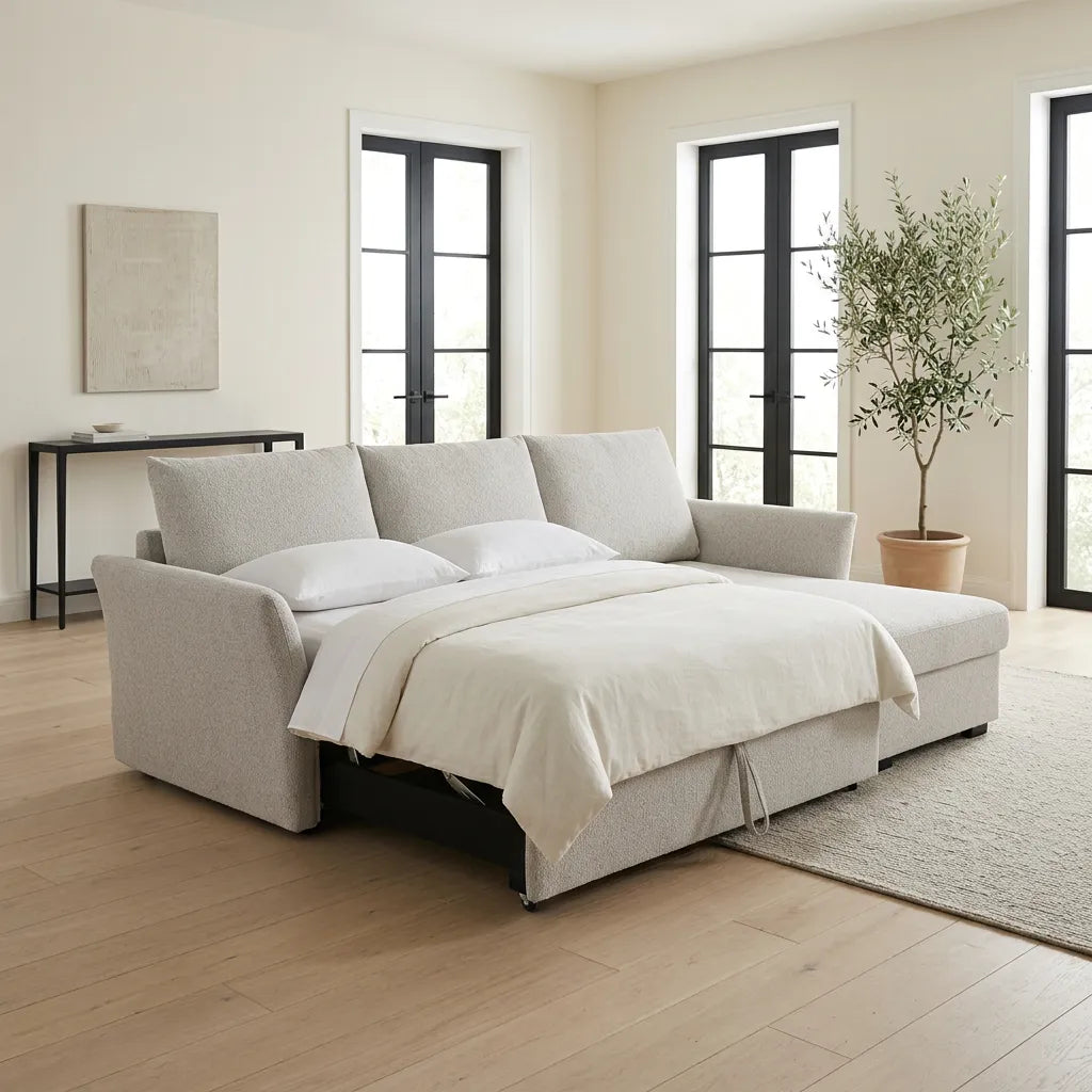 Velin Corner Sofa Bed (Storage) – 3 Seater | Beige