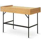 Wooden desk with black metal legs on a white background