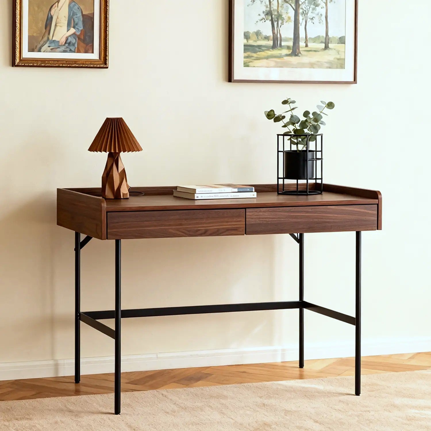 Meadow Dressing Table & Mirror – Two Drawer | Walnut