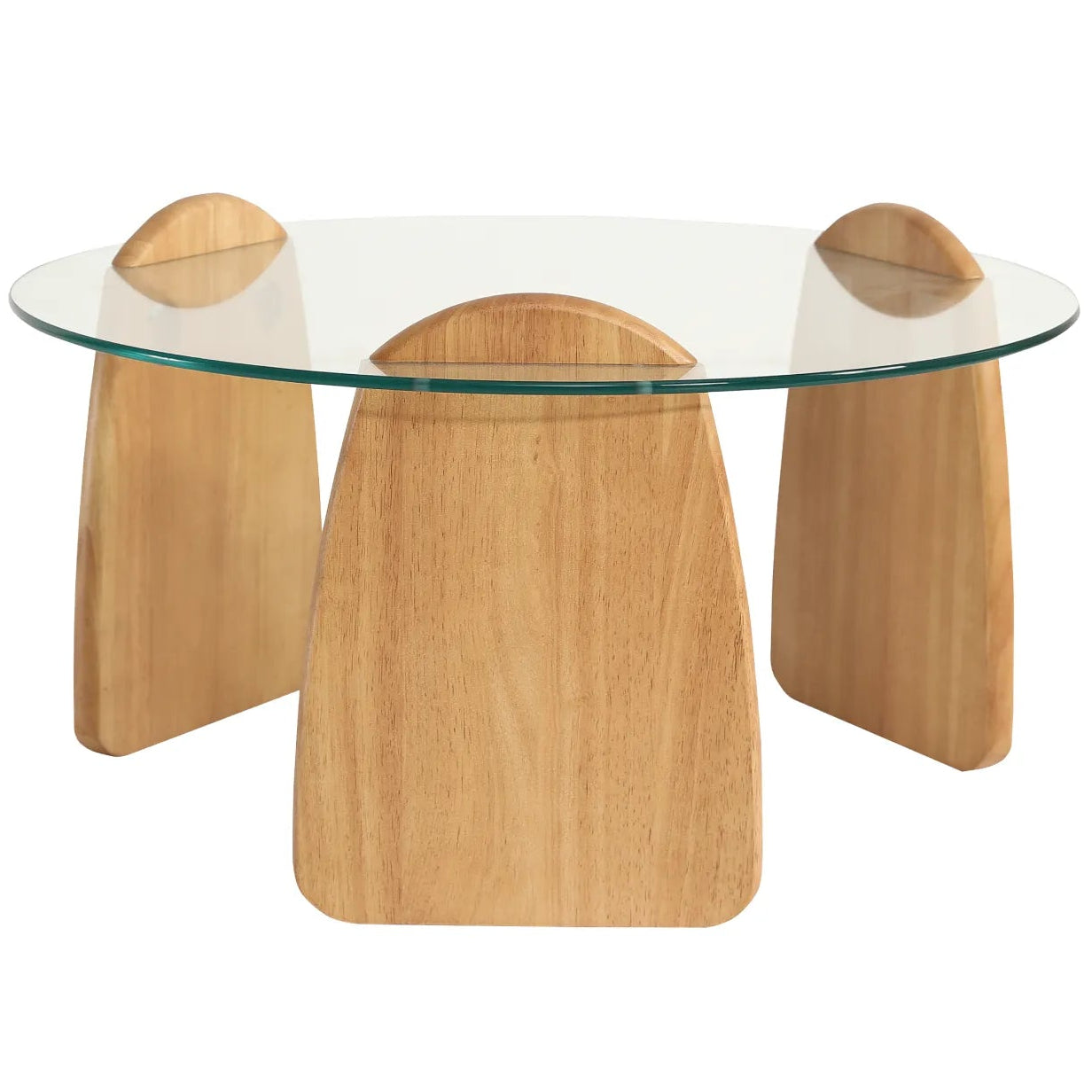 Wooden table with a glass top on a white background