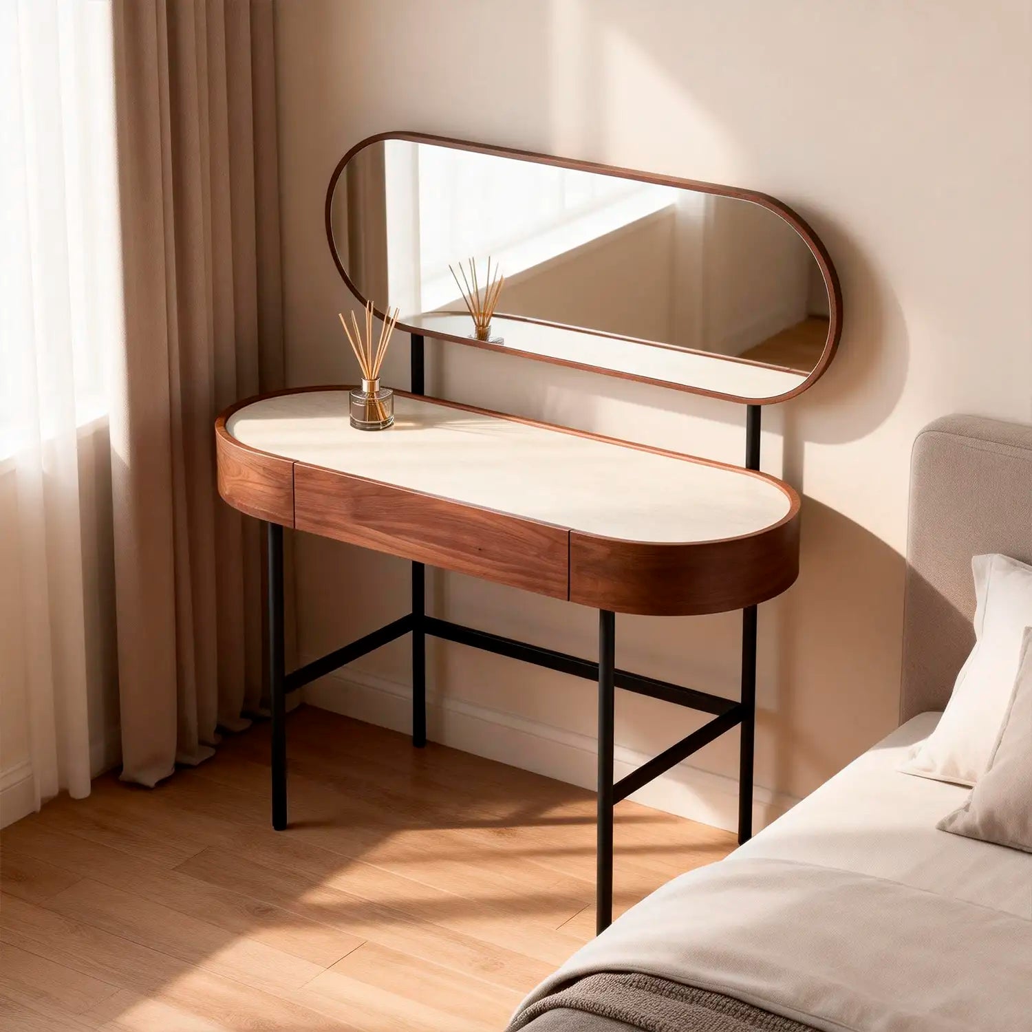 Mossley Dressing Table & Mirror – One Drawer | Walnut