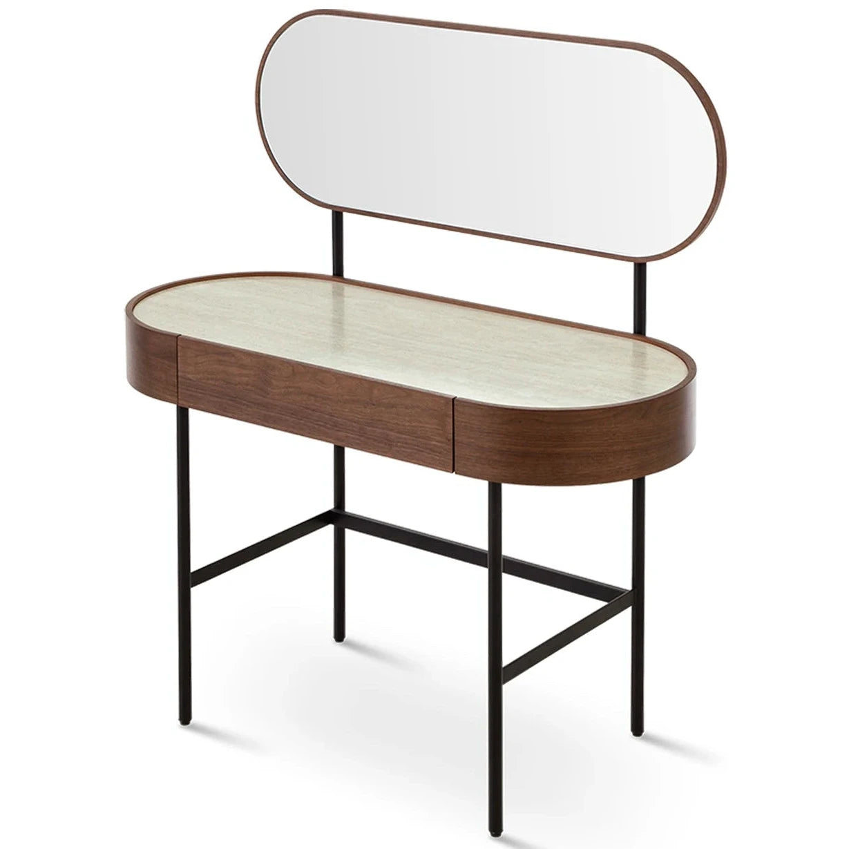 Modern console table with mirror on a white background