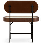 Wooden desk with curved top and metal legs on a white background