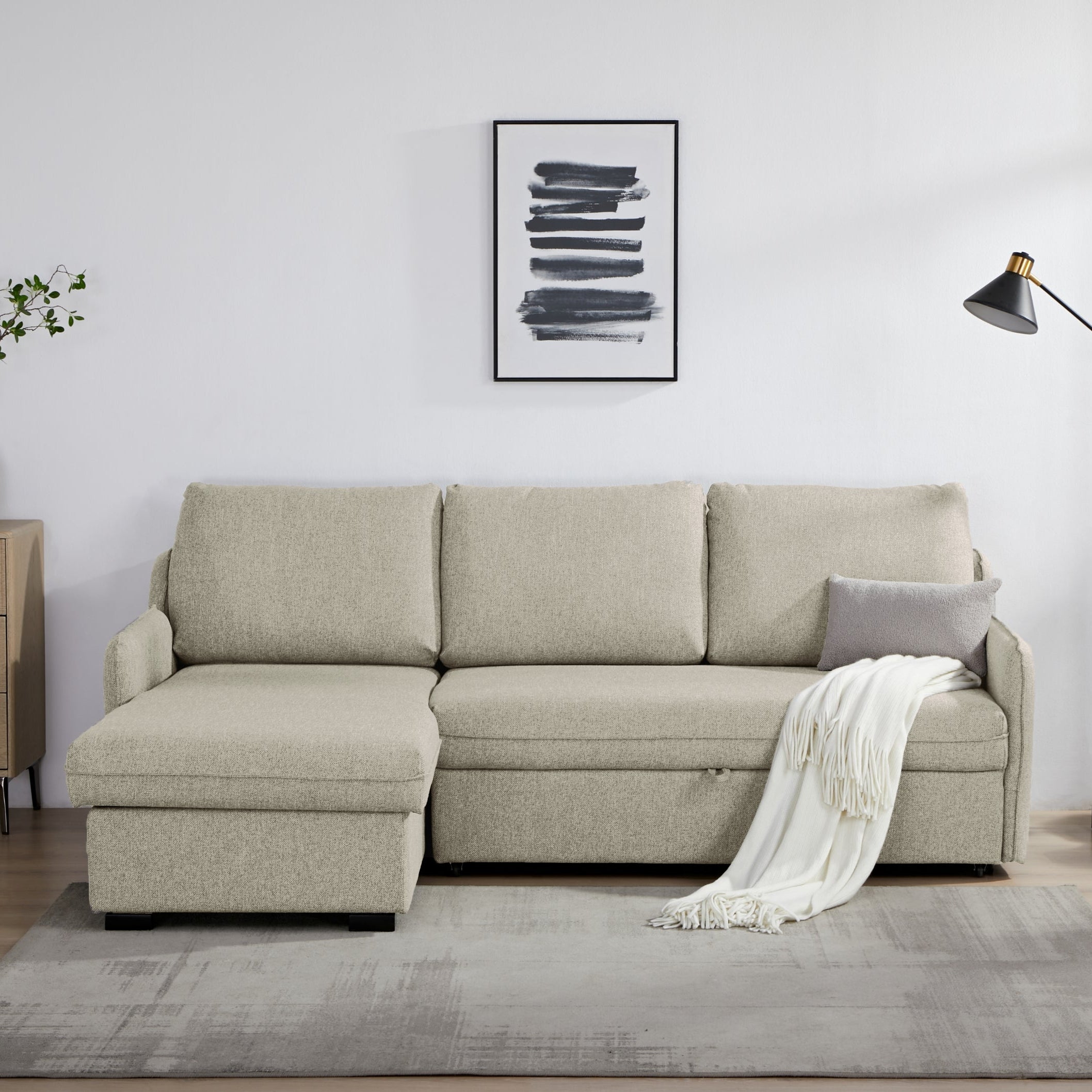 Movra Corner Sofa Bed (Storage) – 3 Seater | Cream
