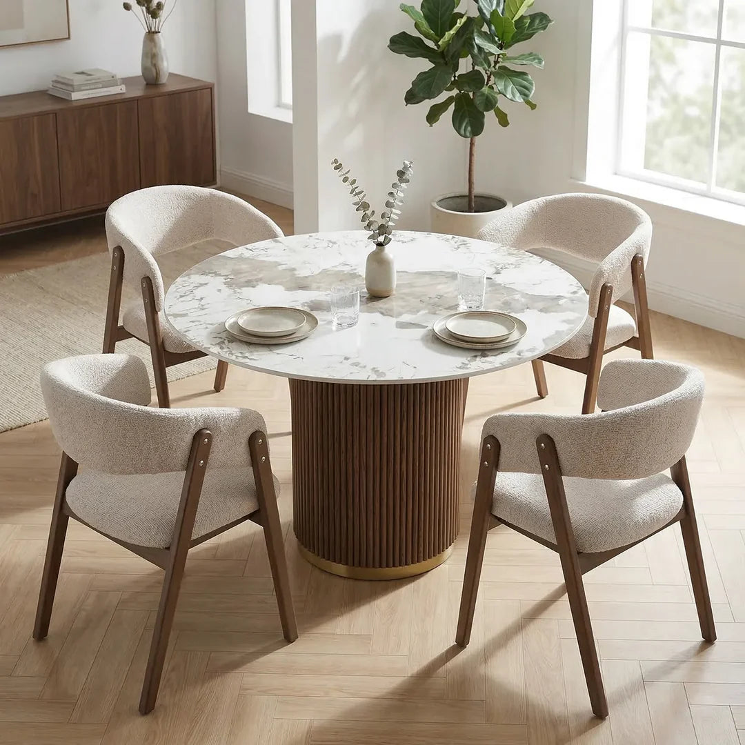 Marcio Dining Table – Round | Vein White Marble
