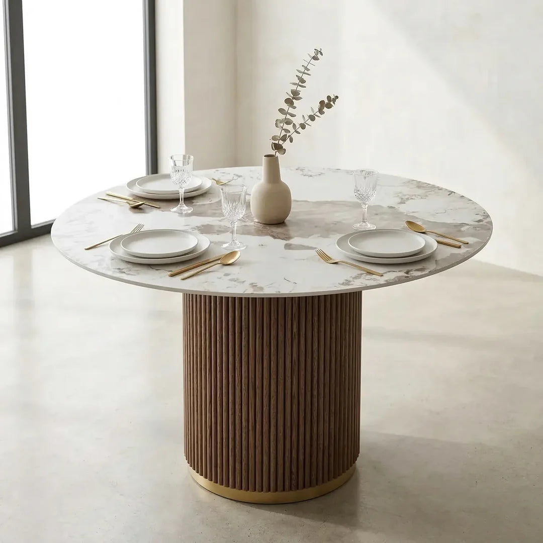 Marcio Dining Table – Round | Vein White Marble