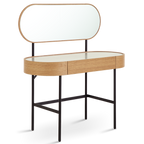 Wooden console table with mirror on a white background