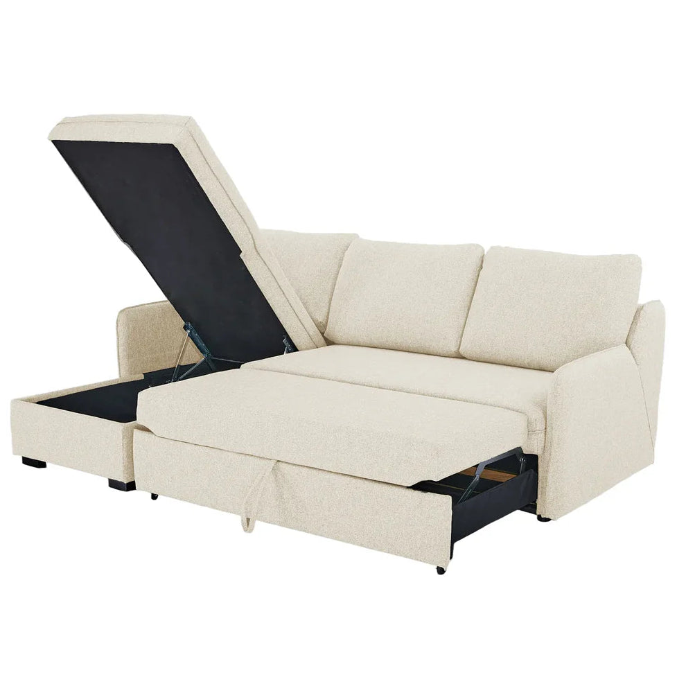 Movra Corner Sofa Bed (Storage) – 3 Seater | Cream