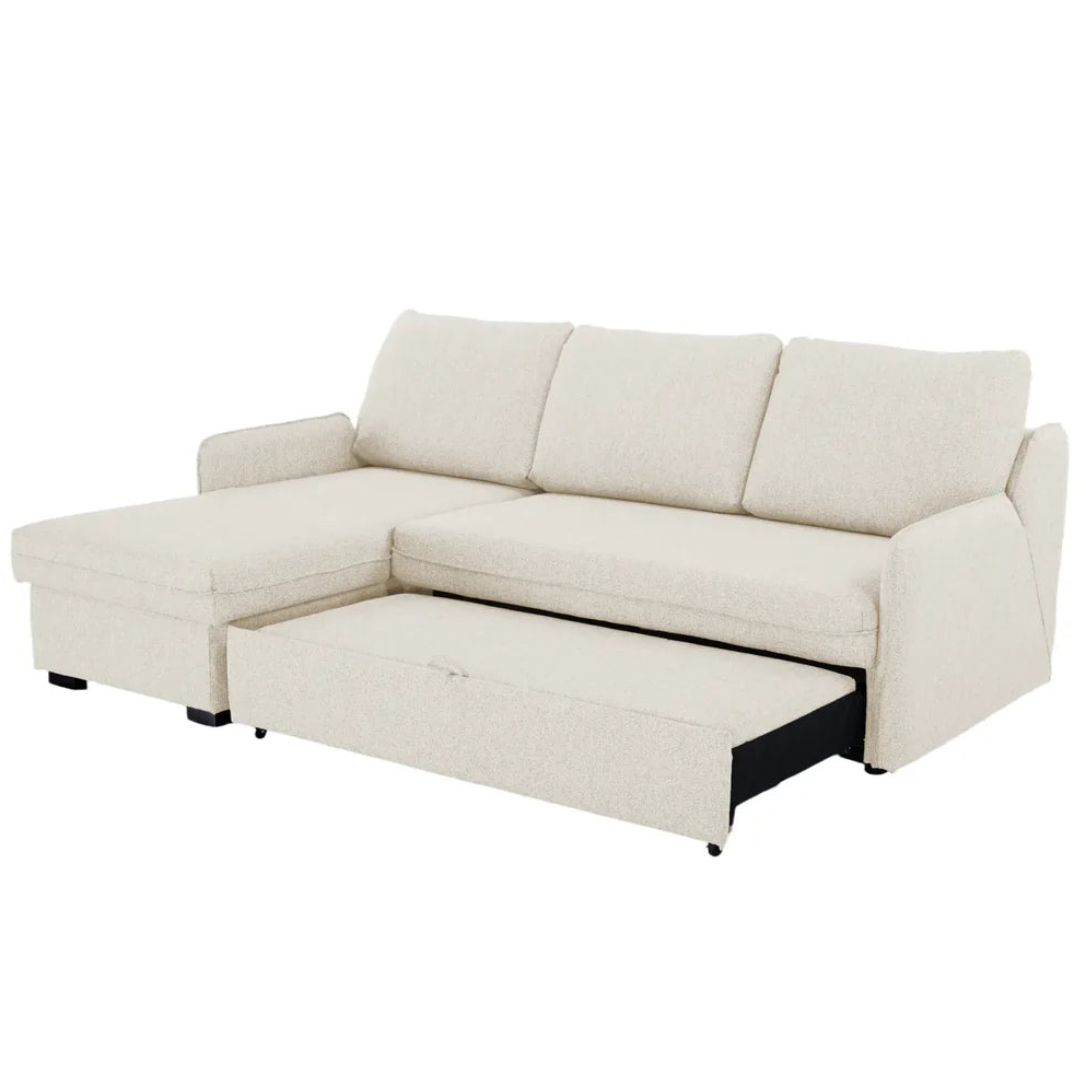 Movra Corner Sofa Bed (Storage) – 3 Seater | Cream