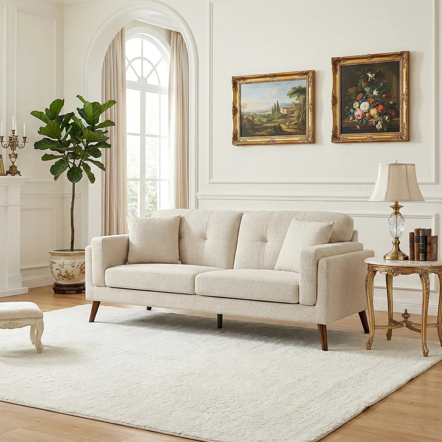 Vedic Sofa – 3 Seater | Beige